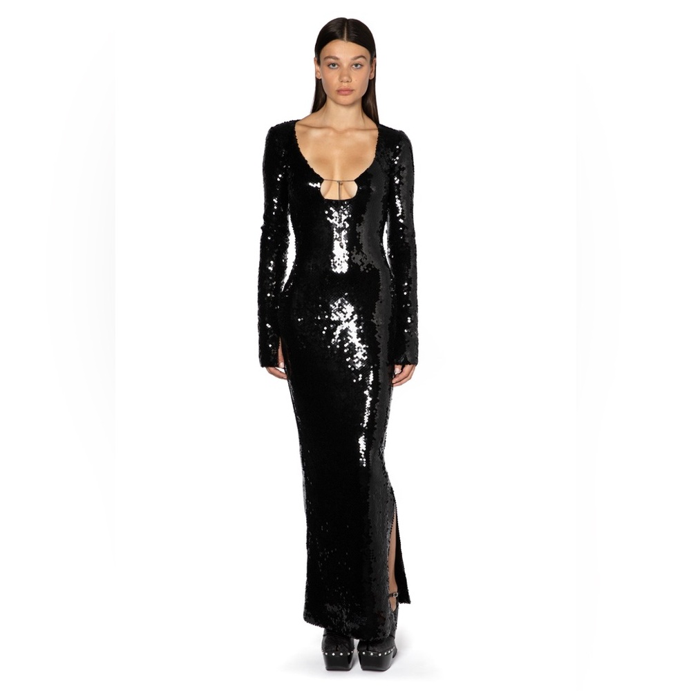 16 Arlington SOLARIA MIDI DRESS IN BLACK SEQUINS